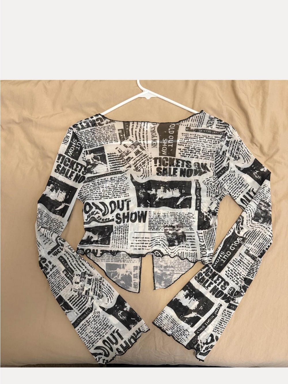 Garage Black & White Newspaper Print Long Sleeve Crop Top - Picture 3 of 3